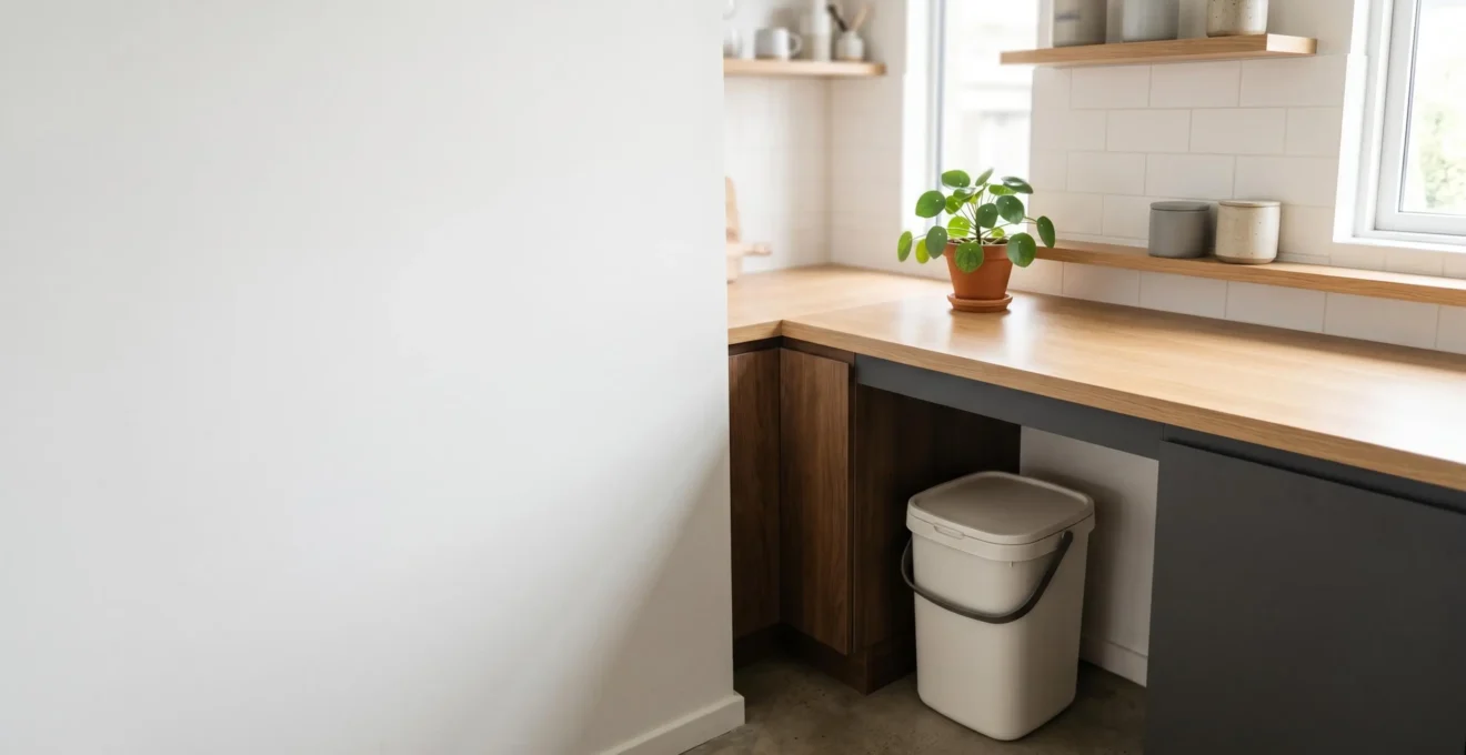 Cuisine d'appartement moderne avec composteur de biodéchets intégré