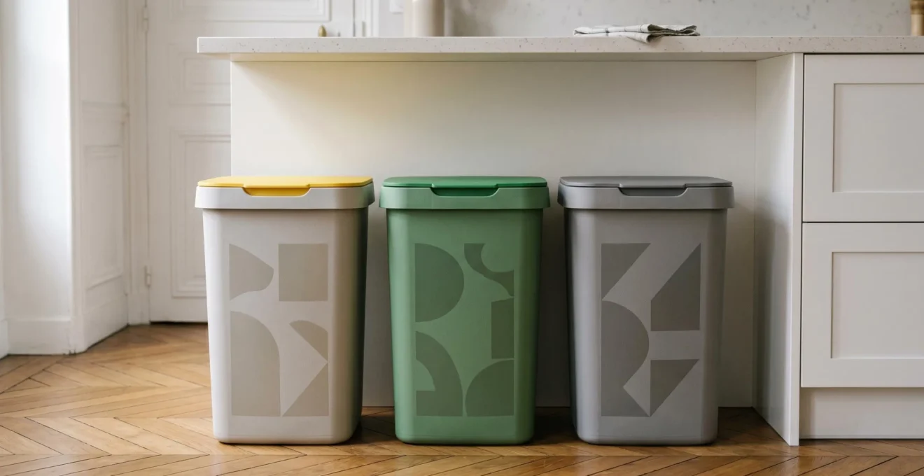 Organisation du tri sélectif avec différentes poubelles pour optimiser le recyclage des déchets en France